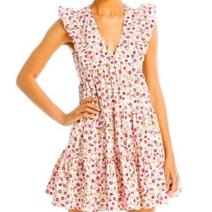 Aqua floral tiered mini dress